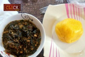 Plates of swallow and soup, food served in Enugu Restaurant
