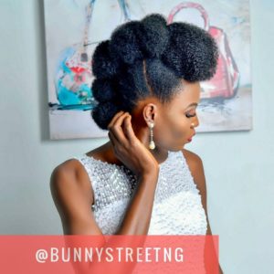 natural hair wedding style, kinky bun hawk updo