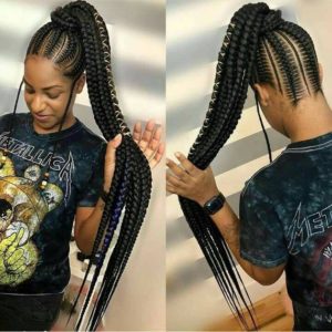 black woman wearing gorgeous stitch braids box braid styles