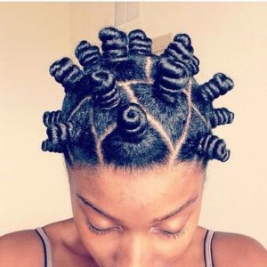 Bantu knot style with geometric parts