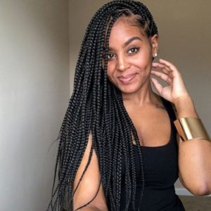 black girl wearing classic box braids hairstyle