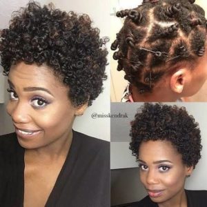 black woman with gorgeous bantu knot out style on short hair