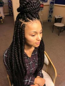 black woman in chunky box braids, braided hairstyles for black hair