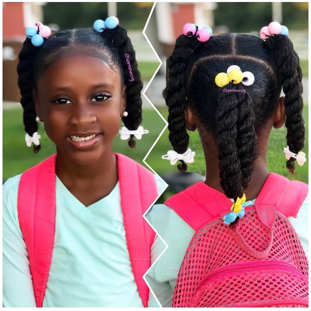 Easy braided hairstyle for black girls triple pigtail